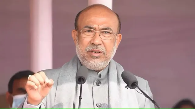 N Biren Singh during a public rally